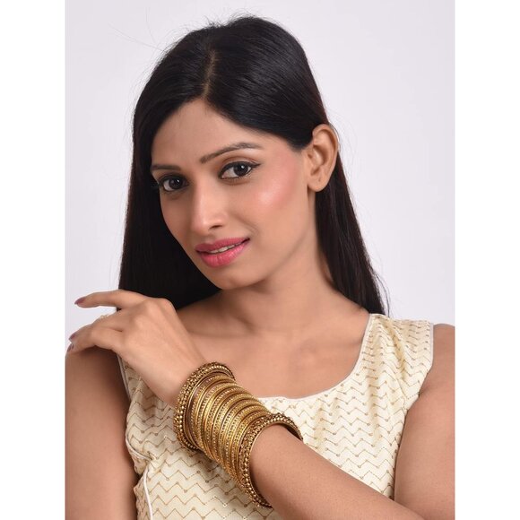 Indian Oxidized Gold Tone Bangle Set for Women, 25 Pcs, Ethnic Jewelry - Picture 4 of 5